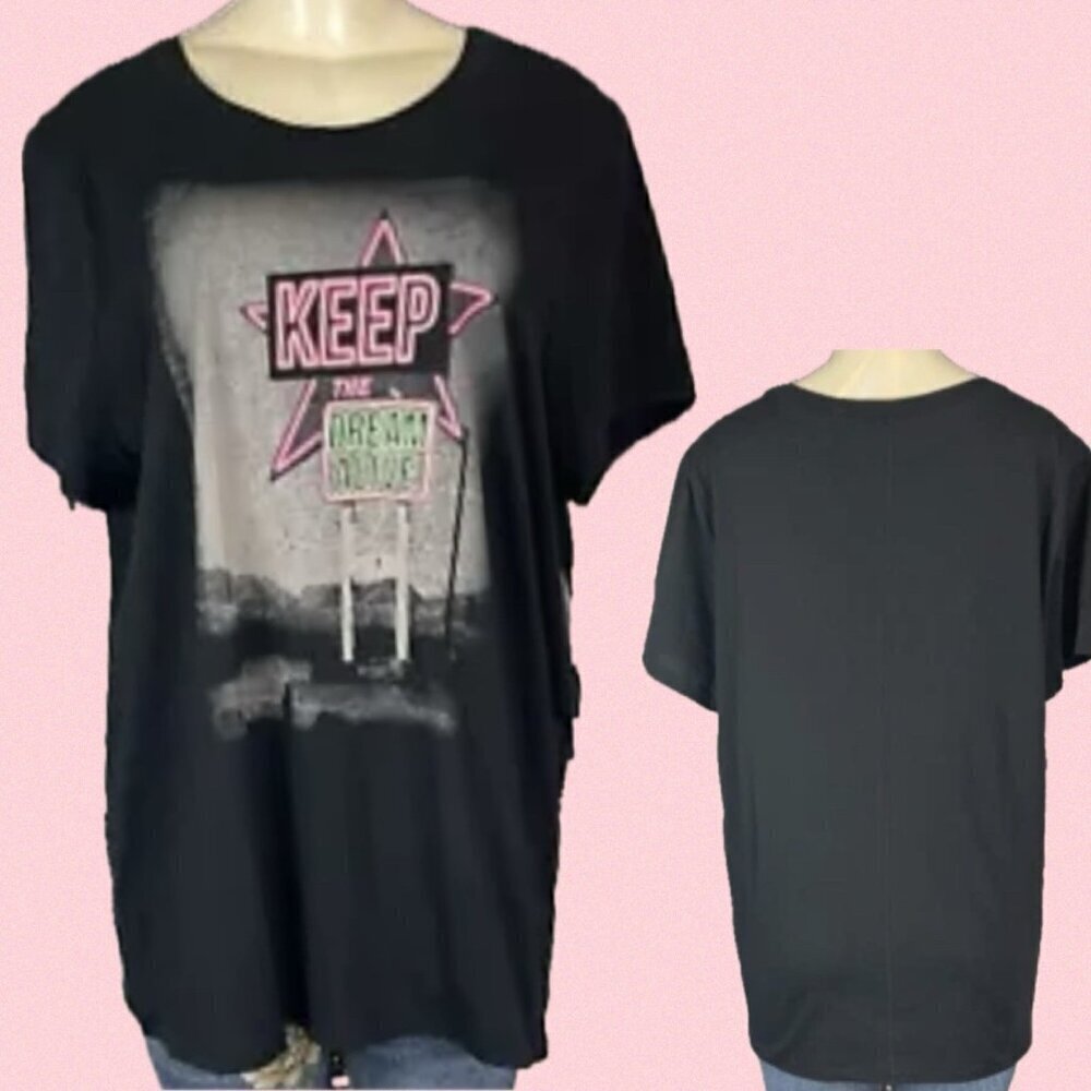 Torrid +2 Black Highway Sign Keep The Dream Alive Print Cotton Short Sleeve Tee